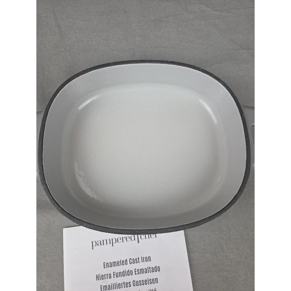 Pampered Chef GRAY Enameled CAST IRON 1 Qt BAKER Handles Casserole